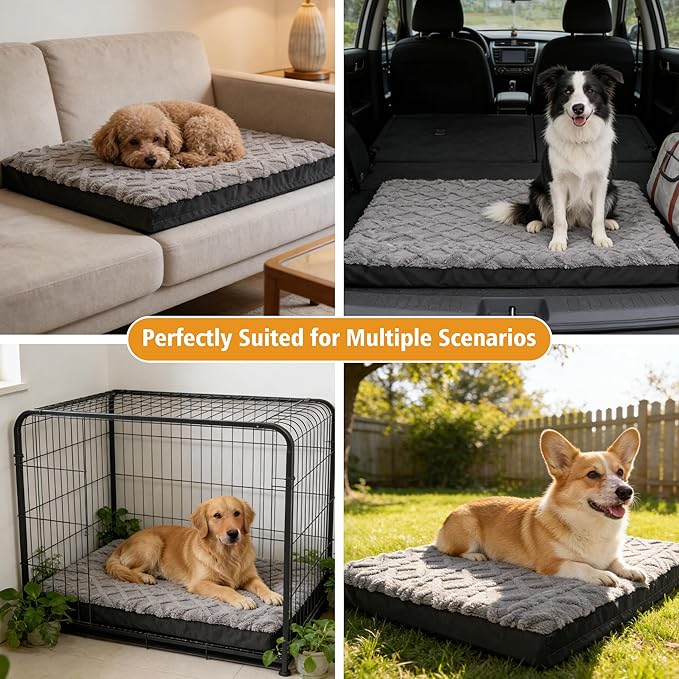 Maihandasi Orthopedic Dog Crate Bed – Waterproof Plush Pet Mattress with Removable Washable Cover, Non-Slip Bottom, Big Memory Foam Dog Bed for Crate, 36x27 Inch, Grey