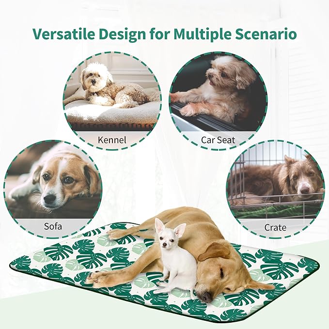 NWK Pet Cooling Mat - Ice Silk Cooling Mat for Dogs & Cats Portable & Washable Pet Cooling Blanket, Car Seats, Beds for Summer (1, Green Leaf, 39'' X 27'' X 0.3'')