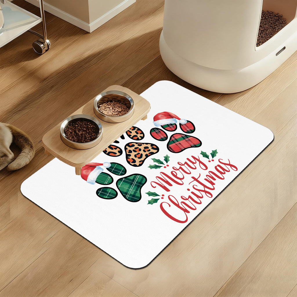 Pink Cat Dog Food Mat–Absorbent Quick Dry Feeding Placemat for Food and Water Bowls, Non Slip Rubber Backing, Waterproof Pet Supplies for Mess-Free Eating 12"x20"