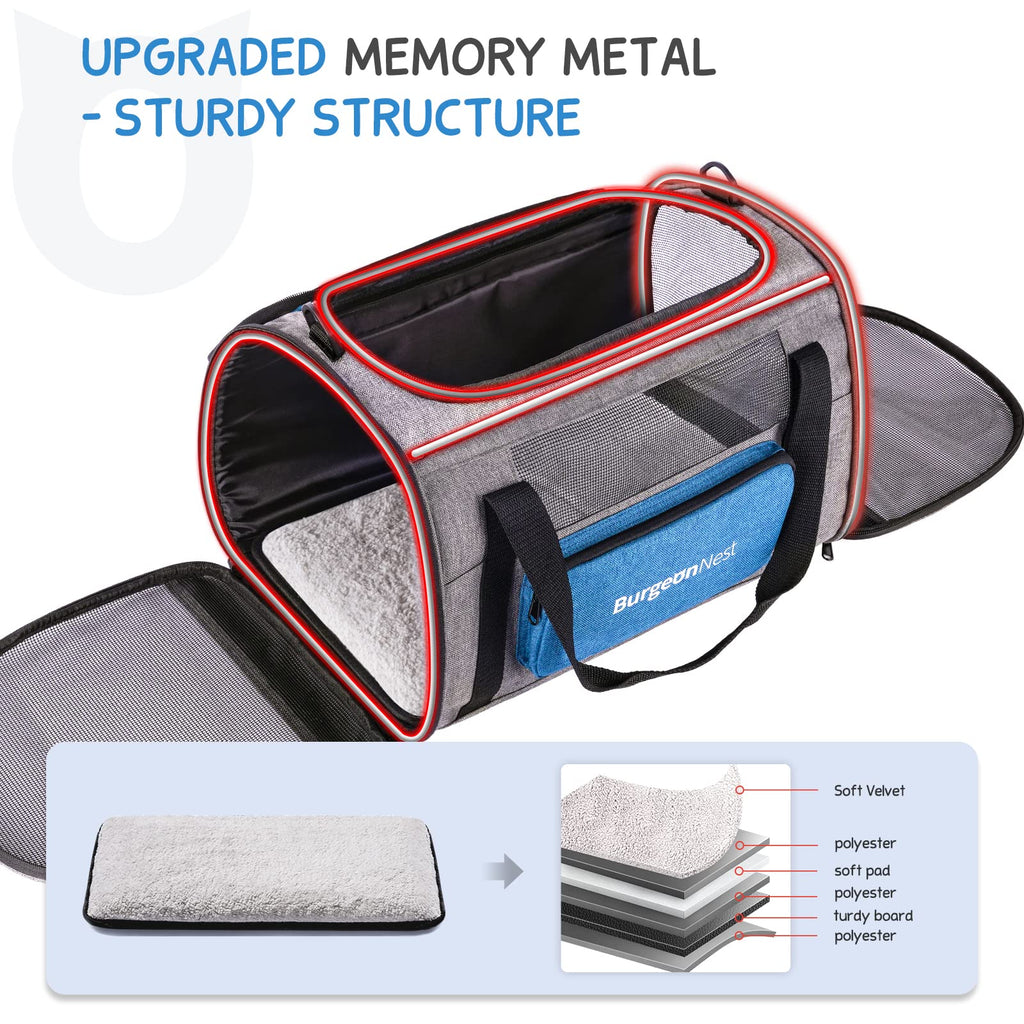 BurgeonNest Pet Carrier for Large Cats up to 25 lbs with Unique Side Bag