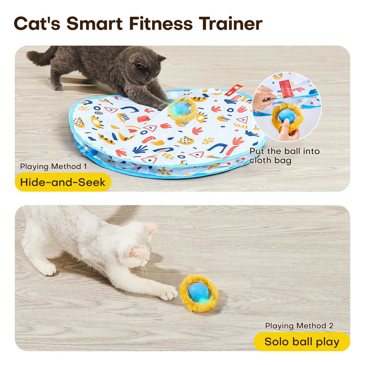 Potaroma Interactive Cat Toys, Fast Moving Ball in Play Mat, Automatic Motion Activated Ball Hide and Seek for Indoor Exercise Kicker, Animal Squeaky, 28 Inch Mat