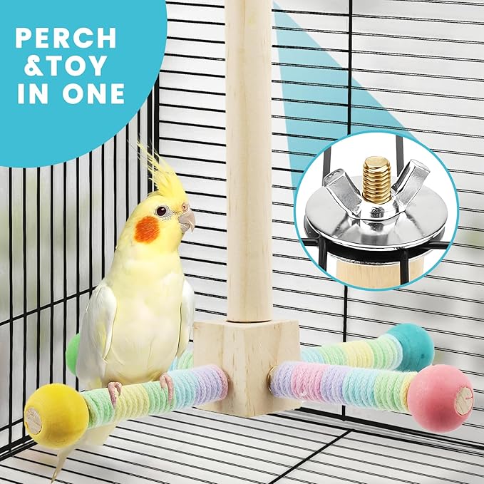 FAILUN Upgraded Parrot Perch Toy,Rotating Bird Perch Stand with Chew Ball Toy for Small&Medium Birds,Bird Cage Accessories for Parakeets Cockatiels Lovebirds Conures Finches Budgies (Rainbow Colors)