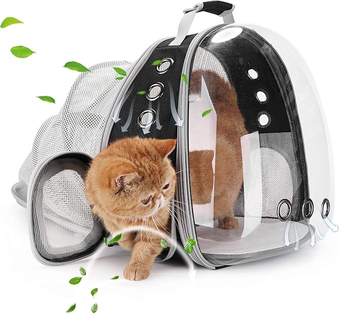Lollimeow Cat Carrier Backpack, Expandable Bubble Pet Carrier for Cats and Small Dogs, Airline Approved Travel Backpack for Hiking, Walking & Outdoor Adventures - Supports up to 16 lbs