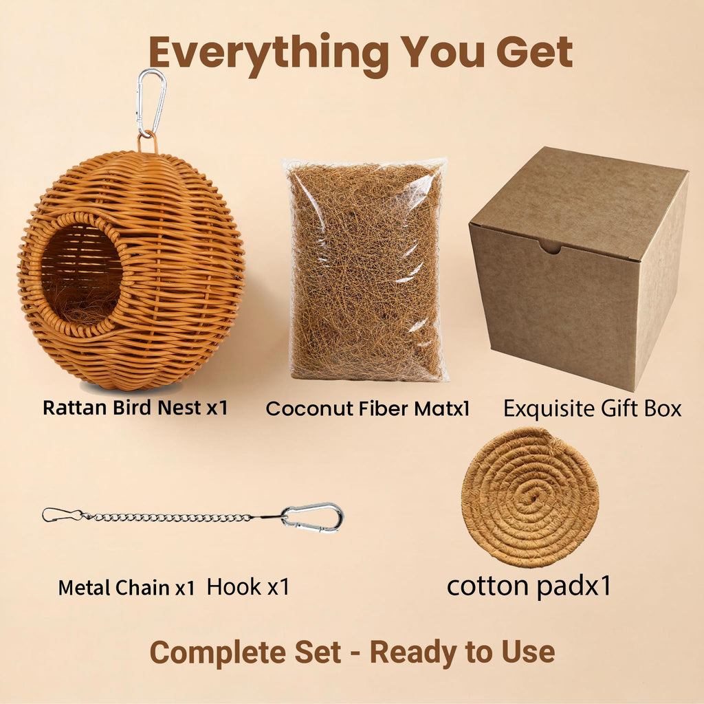 TYDBT Bird Nest for Cage, Hanging Rattan Parrot Bed, Washable Breathable for Parakeets Cockatiels Lovebirds(Circular Opening)