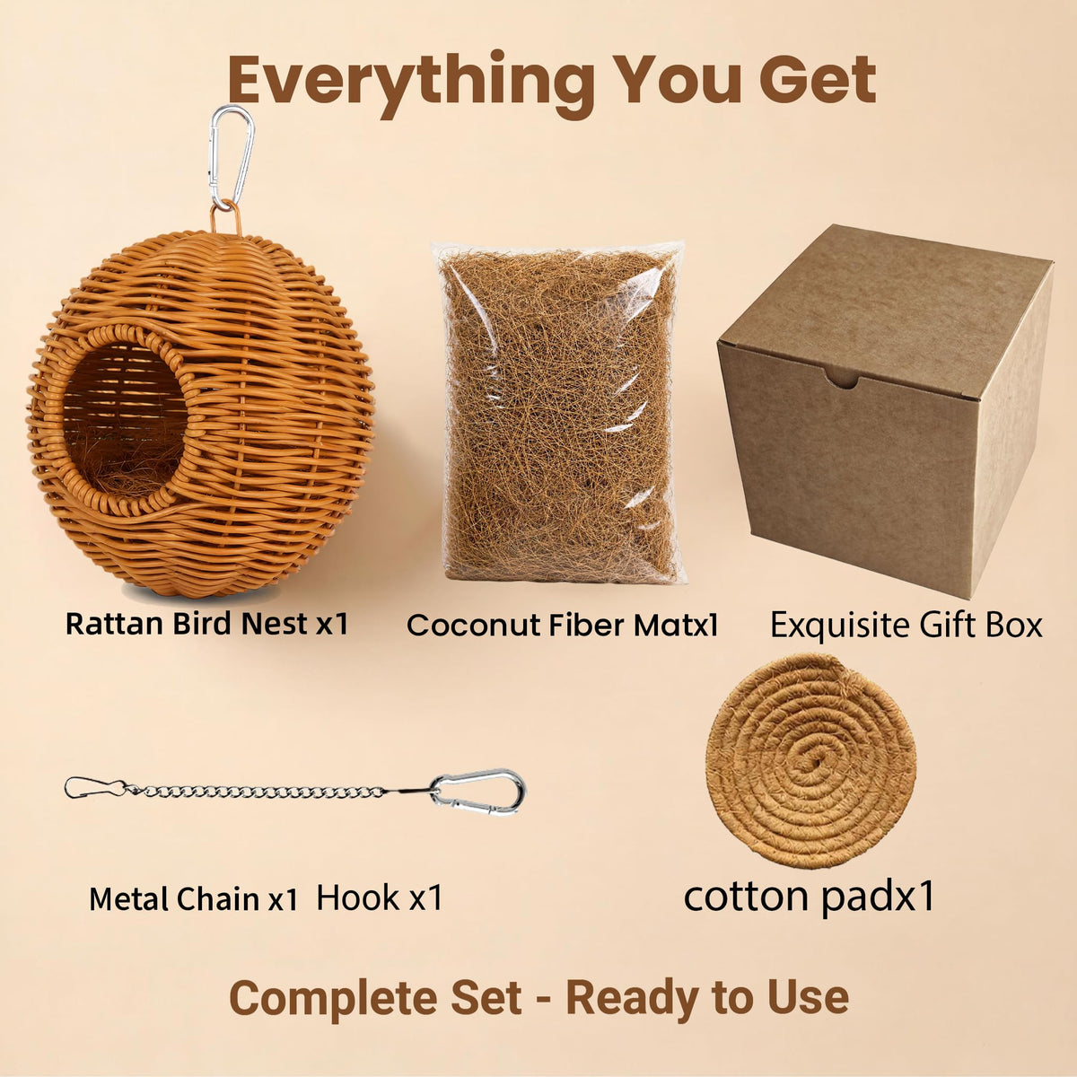 TYDBT Bird Nest for Cage, Hanging Rattan Parrot Bed, Washable Breathable for Parakeets Cockatiels Lovebirds(Circular Opening)