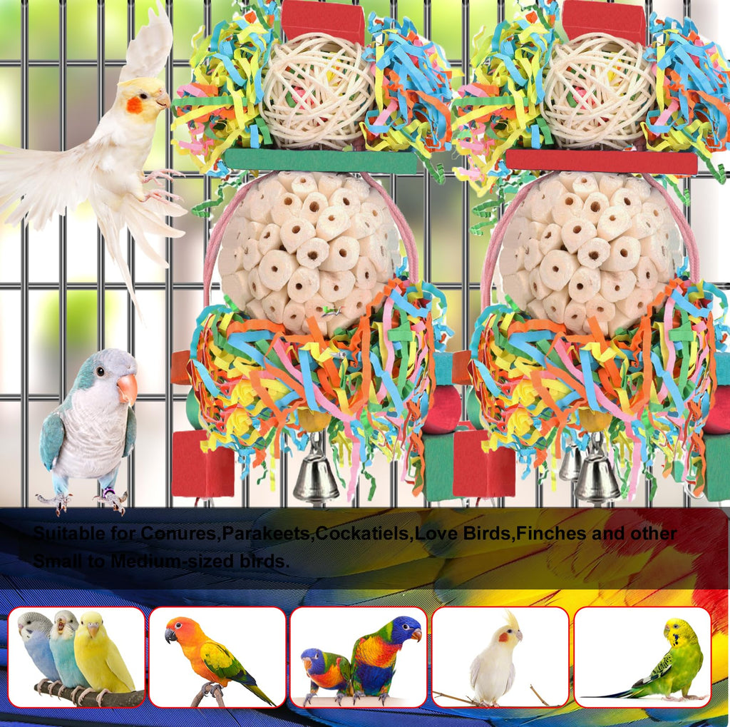 BBjinronjy Bird Toys,2PCS Hanging Natural Soft Sola Ball Beak Chew Shred Forage Toys for Parrots,Cockatiel,Conure,Love Birds,Parakeets,Budgie and Other Small Birds