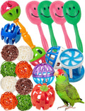 HEUHAI 18 Pack Bird Toys Natural Rattan Balls Plastic Bell Balls