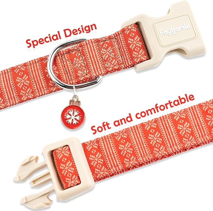 Faygarsle Christmas Dog Collar, Red Nordic Pattern, Holiday Pet Accessory,for Small Medium Large Dogs, L
