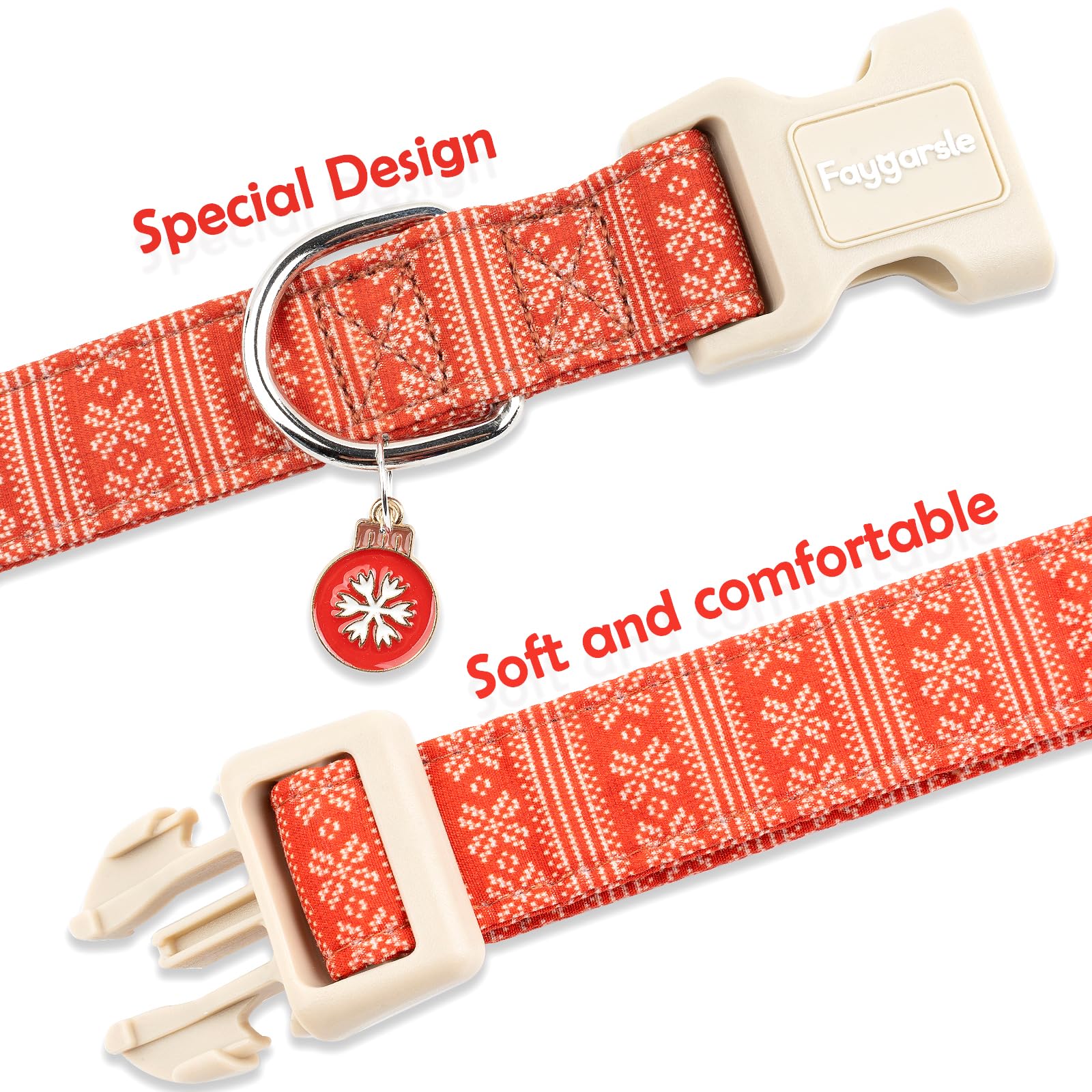 Faygarsle Christmas Dog Collar, Red Nordic Pattern, Holiday Pet Accessory,for Small Medium Large Dogs, M