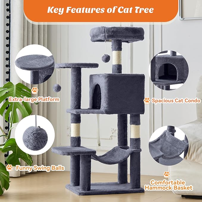 DUMOS 44 Inch Cat Tree Tower with Natural Sisal Scratching Posts
