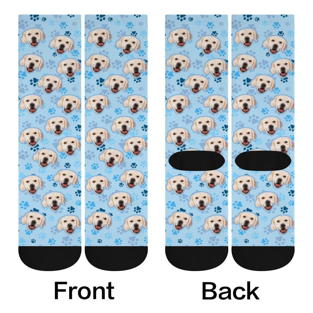 D-Story Custom Pet Face Socks with Pictures Personalized Photos Crew Socks Dog's Tracks Paws Novelty Animal Soft Funny Sock Customized Gifts for Dog Mom Dad