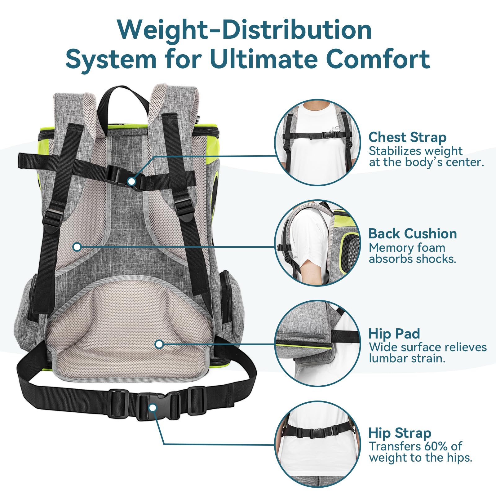 Petsfit Pet Backpack Carrier Easy-Fit Dog Travel Backpack Carrier for Hiking Walking Cycling Suitable for Small Medium Dogs Cats and Rabbits up to 22 Pounds, Green