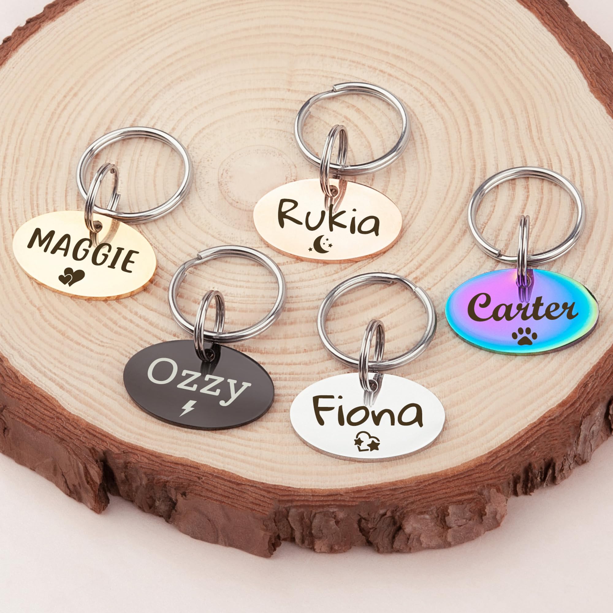 Anavia Small Size Dog Cat ID Tags, Small/XS Personalized Color Plated Stainless Steel Puppy Kitten Name Tags, Customized Engraved Nameplate Pet Collar Tag (Black, Oval)