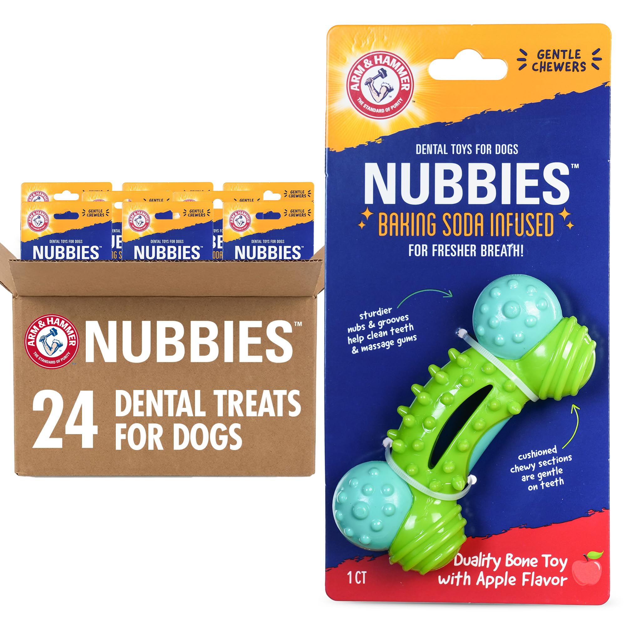 Arm & Hammer Nubbies Duality Bone Dental Dog Chew Toy, Apple Flavor, 24-Pk