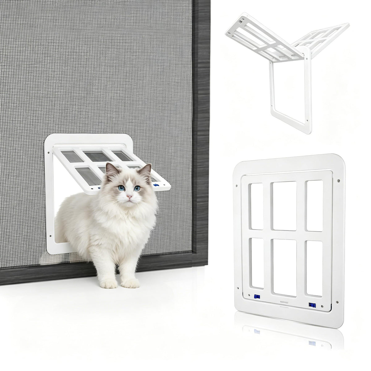 PETLESO Small Pet Door for Screen & Sliding Doors - 8.3" x 10.3" Magnetic Auto-Close Flap with Lockable Insert, Ideal for Cats & Small Dogs, Black