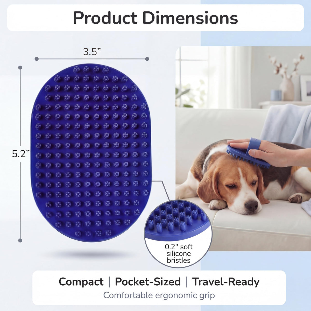 Pets&Goods Rubber Grooming Brush for Dogs & Cats - Gentle Deshedding Bath Brush for Short & Medium Hair - Soft Bristles, Anti-Slip Grip, Easy to Clean