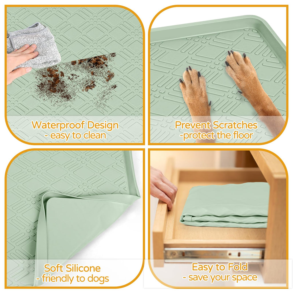 Lanstics Dog Food Mat 42" x29" Silicone Mat with Raised Edge Light Green