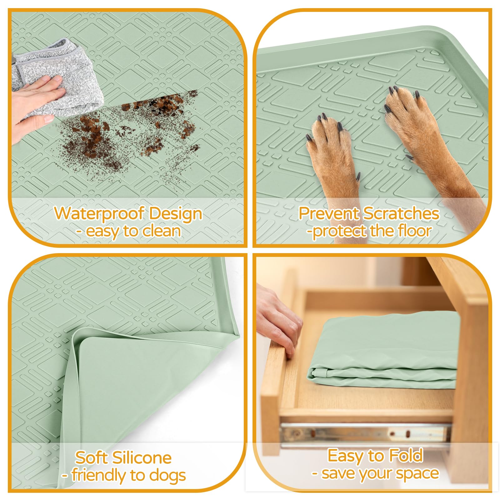 Lanstics Dog Food Mat 42" x29" Silicone Mat with Raised Edge Light Green