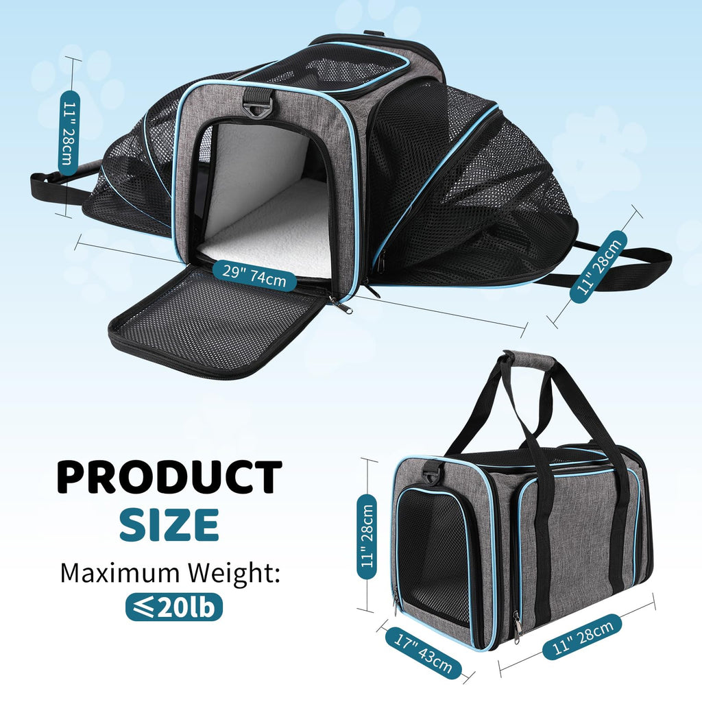 Cat Carrier - Airline Approved Expandable Soft Side Pet Carrier, Collapsible Pet Travel Bag Carrier with Foldable Pet Bowl for Cat Small Animals Under 14LB, 17 * 11 * 11