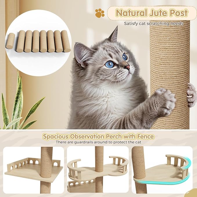 Erinnyees Cat Tree, Floor to Ceiling Cat Tree Height (86-110 in) Adjustable Cat Tower 6 Tier Hemp Scratching Post Cats Activity Center Removable Washable Pads