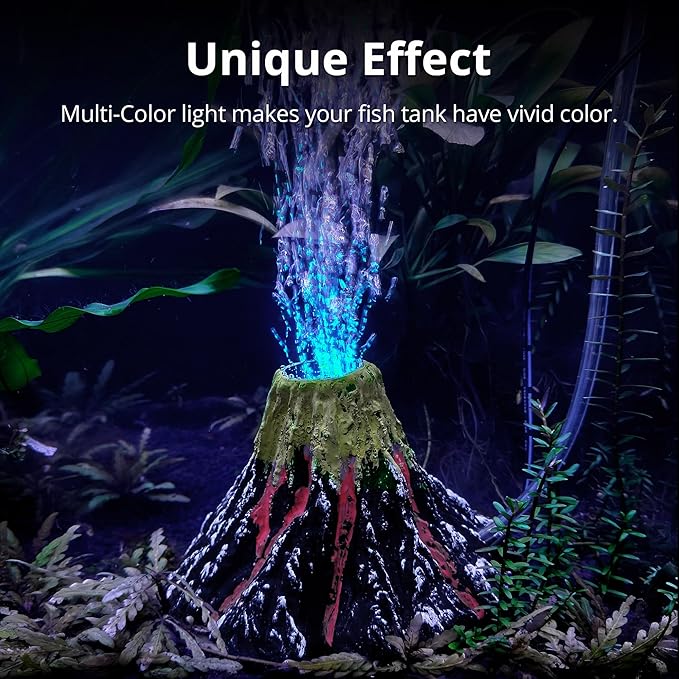 NICREW Aquarium Volcano Ornament Kit, Bubbler Decorations for Fish Tank, Aquarium Bubbling with Multi-Color LEDs