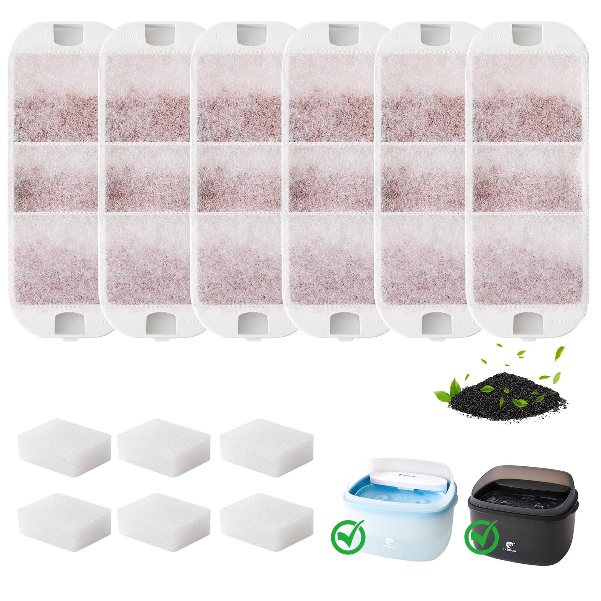 HOLAPAW 6 Pack Dog Water Fountain Filters, Filter Replacement for HOLAPAW 2.1Gal/8L Dog Water Bowl Dispenser, 6 Filters + 6 Sponges