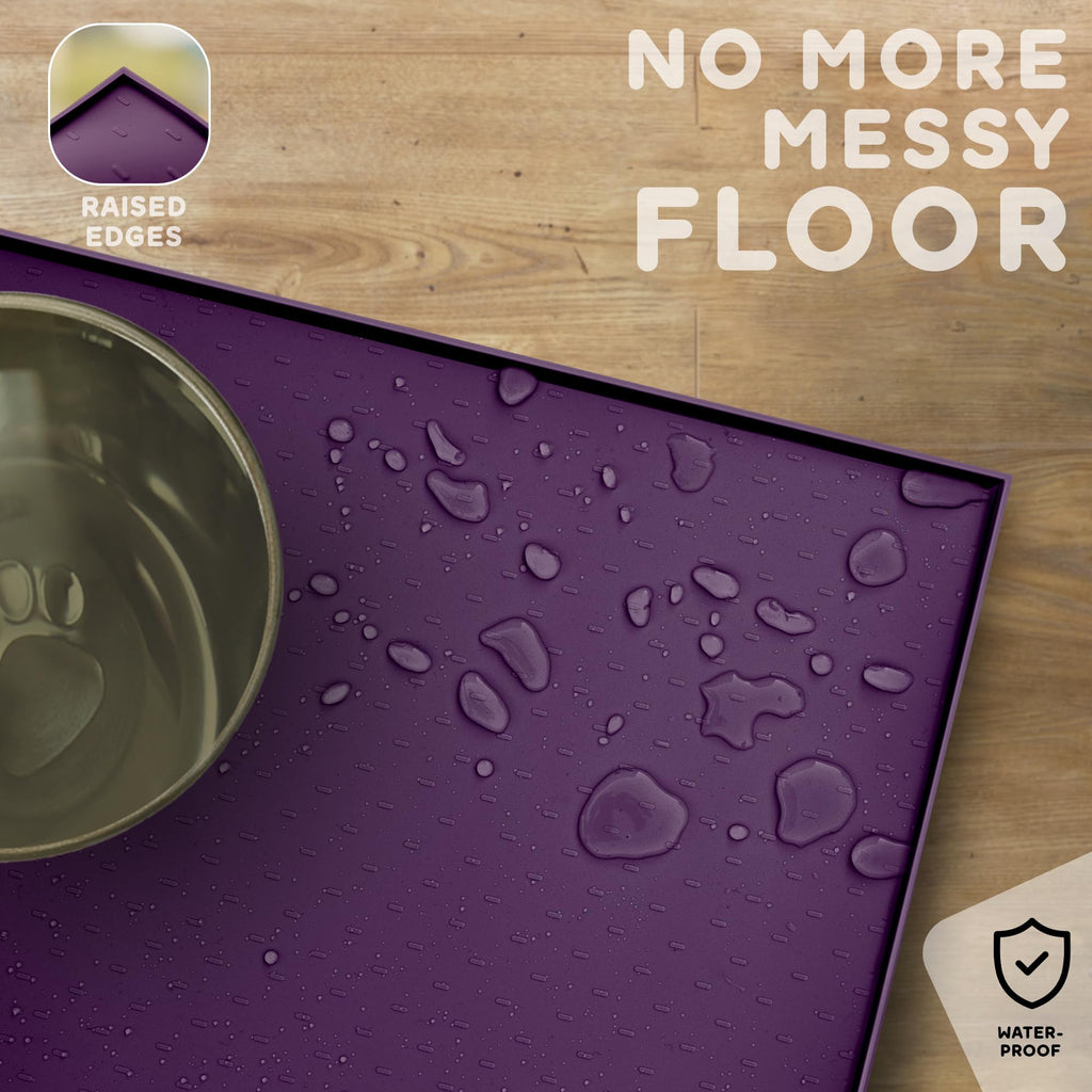 PetHappily Dog Food Mat - Raised Edges Dogs Mat for Food and Water Prevent Spill, Waterproof Cat Food Mats Protect Floors, Easy Clean Dog Bowl Mats for Food and Water, Silicone Pet Food Tray