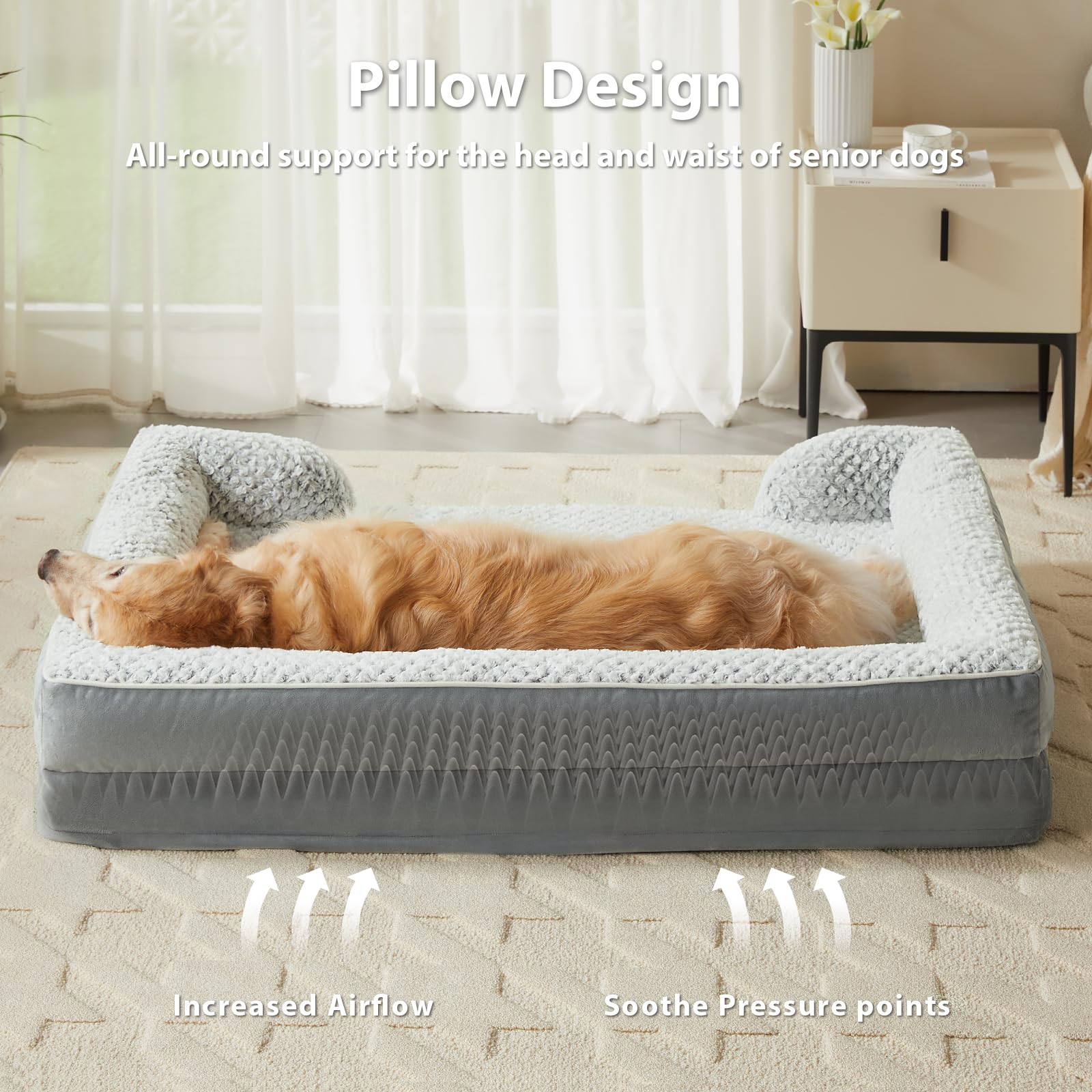 LEXTRO Washable Orthopedic Dog Bed for Extra Large Dogs, Egg Crate Foam Bed