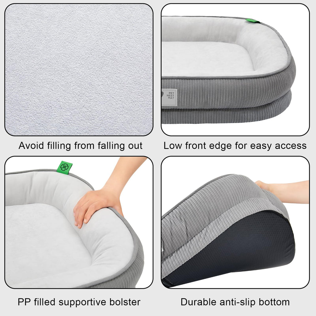 Bininl Orthopedic Cat Bed for Puppy,Cat Sofa Bed with Egg Crate Foam Dog Couch Bed with Four-Sided Bolster, Removable Cover & Non-Slip Bottom Grey XS
