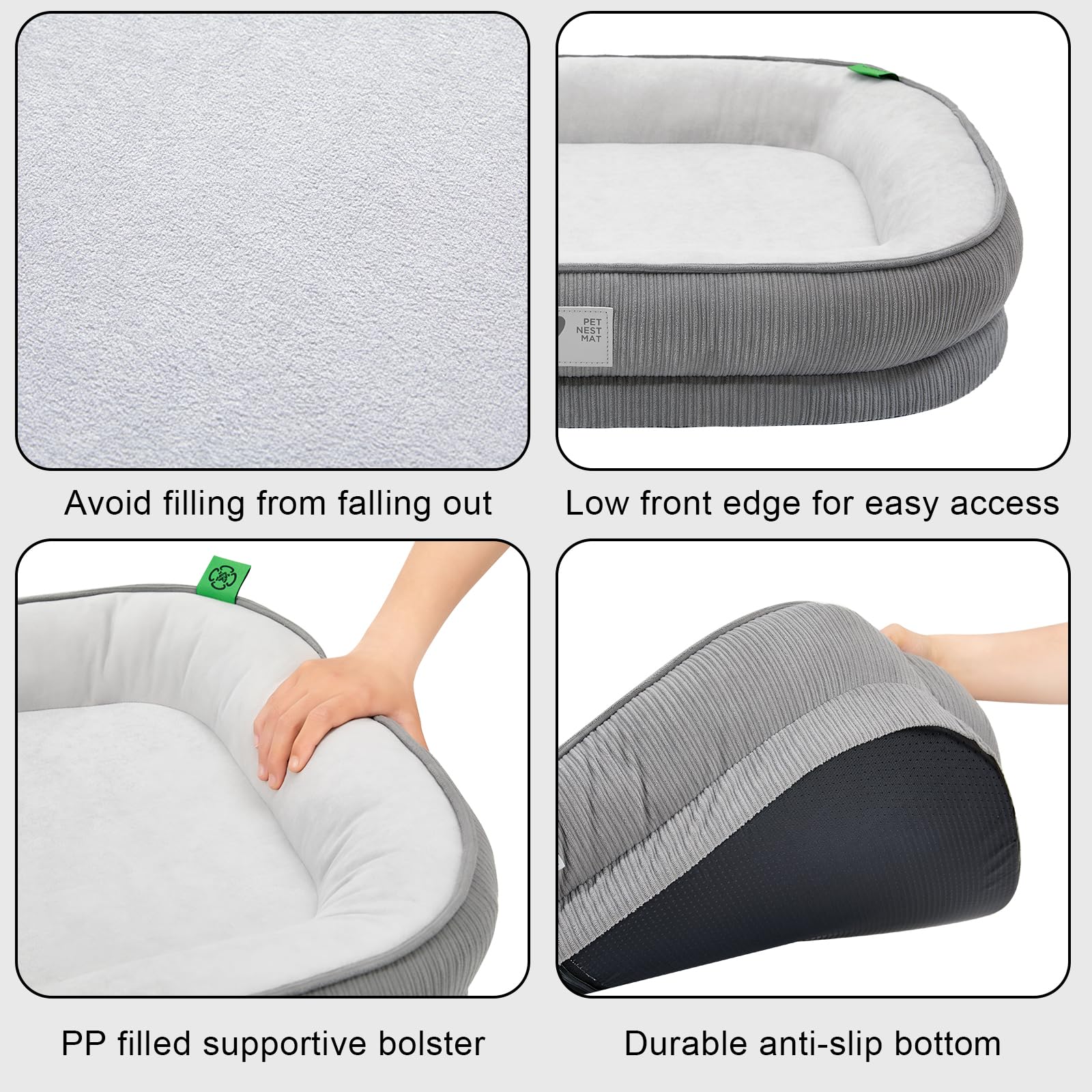 Orthopedic Dog Bed for Large Dogs Sofa Bed with Egg Crate Foam Dog Couch Bed with Four-Sided Bolster, Removable Cover & Non-Slip Bottom Grey L