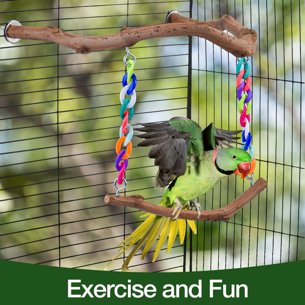 Bird Swing Toys, Standing Bird Perch with Natural Grape Wood, U Shape Hangable Birdcage Accessories, Birds Chewing Toy for Budgerigars, Parakeets, Cockatiels, Conures, Lovebirds, Finches (1Pack)
