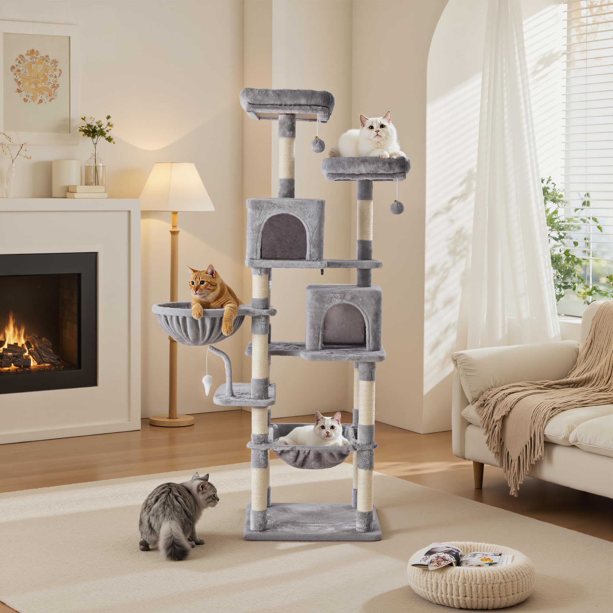 Sweetcrispy 71 Inch Cat Tree Tower with Natural Sisal Scratching Post
