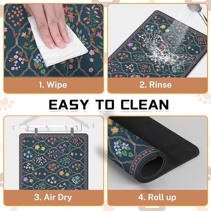 Absorbent Pet Dog Bowl Mat for Food and Water, Pet Cat Food Feeding Mat with Non Slip Rubber Backing, Dog Food Mats for Floors Waterproof, 16"x24"
