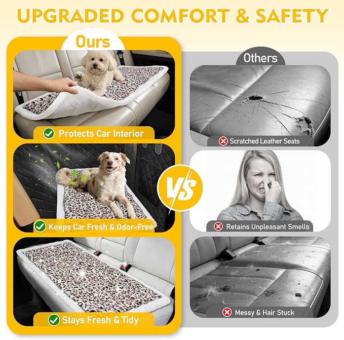 Backseat Dog Bed Mat for Car, Non-Slip Scratch-Resistant Dog Car Seat Cover, Soft Thick Pet Travel Cushion, Washable Back Seat Protector Blanket for Cars SUVs Trucks, 53 x 24 Inches