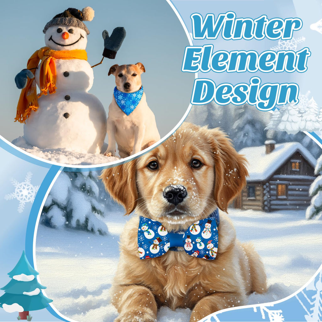 Sanwuta 50 Pcs Winter Dog Bandanas Bulk and Charm Collar Bow Ties Set 25 Snowflake Bandanas for Dogs 25 Snowflake Doggie Collar Triangle Cat Scarf Bowtie for Small Medium Large Pet Winter Costume