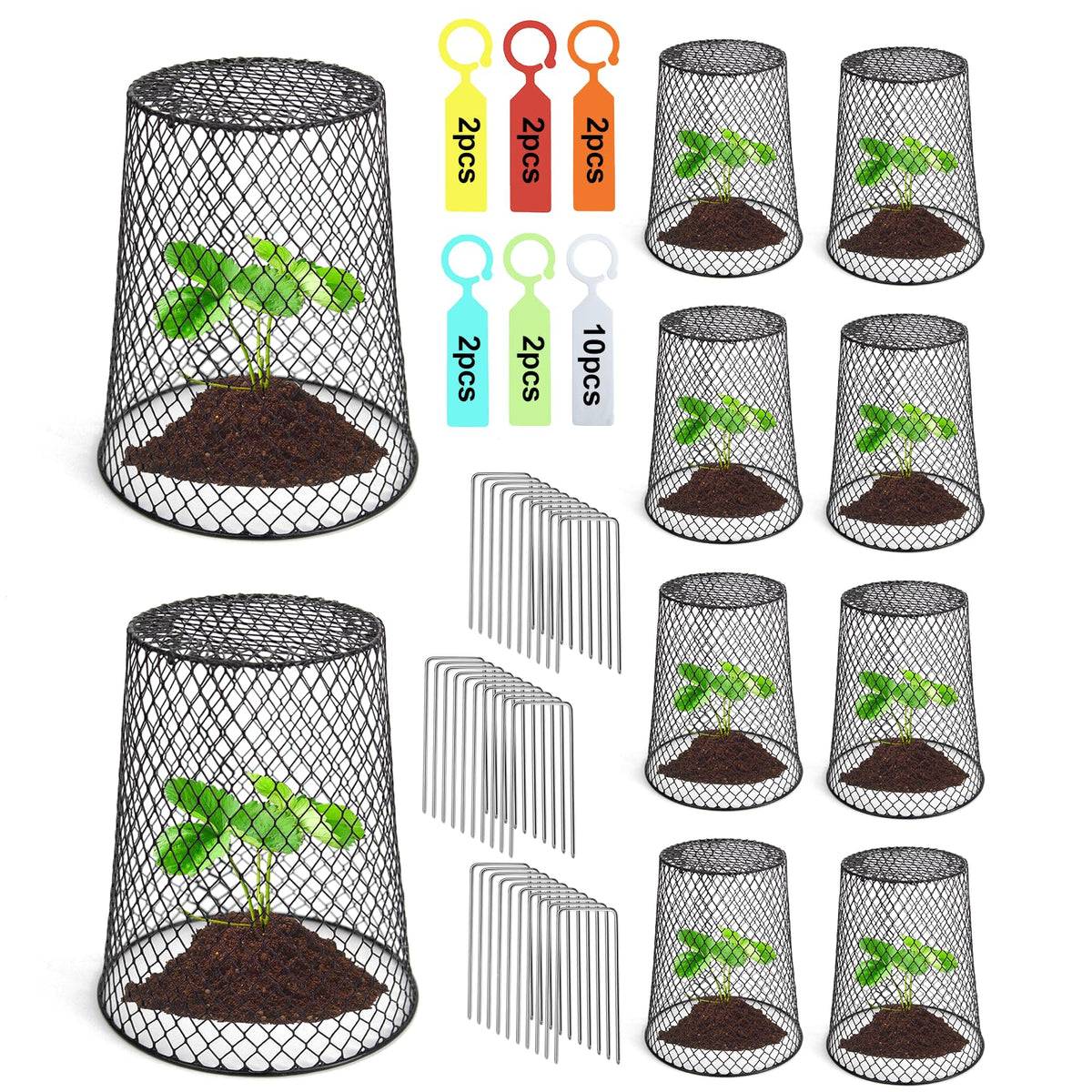 10 Pcs 6.8"×7.4" (Multiple Sizes/Quantities Available) Seedling Plant Protectors from Animals, Chicken Wire Plant Cage Garden Cloche to Protect Plants Vegetables from Rabbits Squirrels Chicken