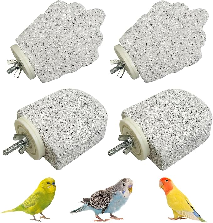 JINJUMEI 4Pcs Bird Beak Grinding Stone, Bird Perch Stands Parrot Calcium Perch Foot Claws Trimmer Parakeet Platform Parrot Chewing Toys for Small Medium Cockatiel Conure Lovebird Finch
