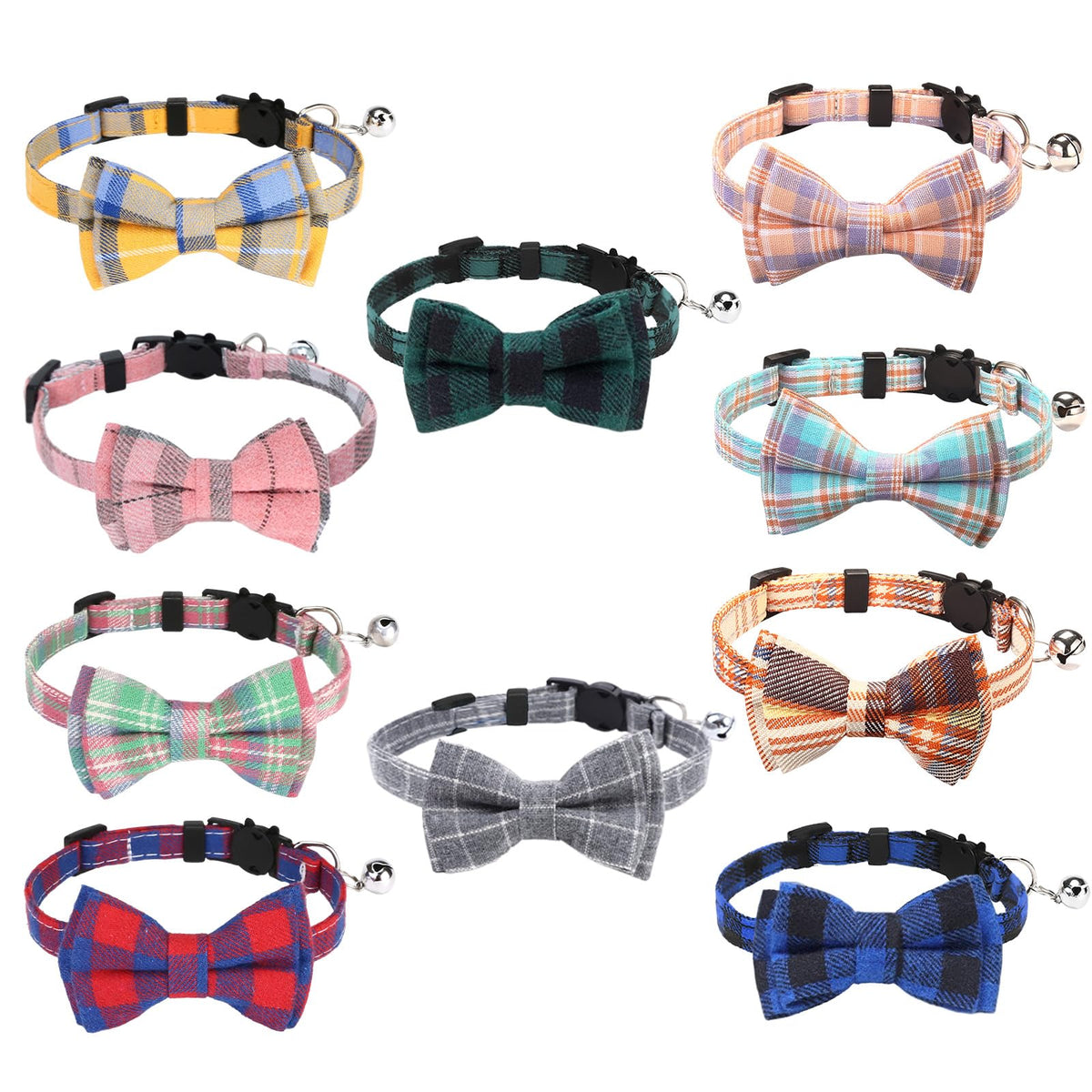 10 Pcs Spring Cat Collar Breakaway with Bow Tie and Bell (Flower)