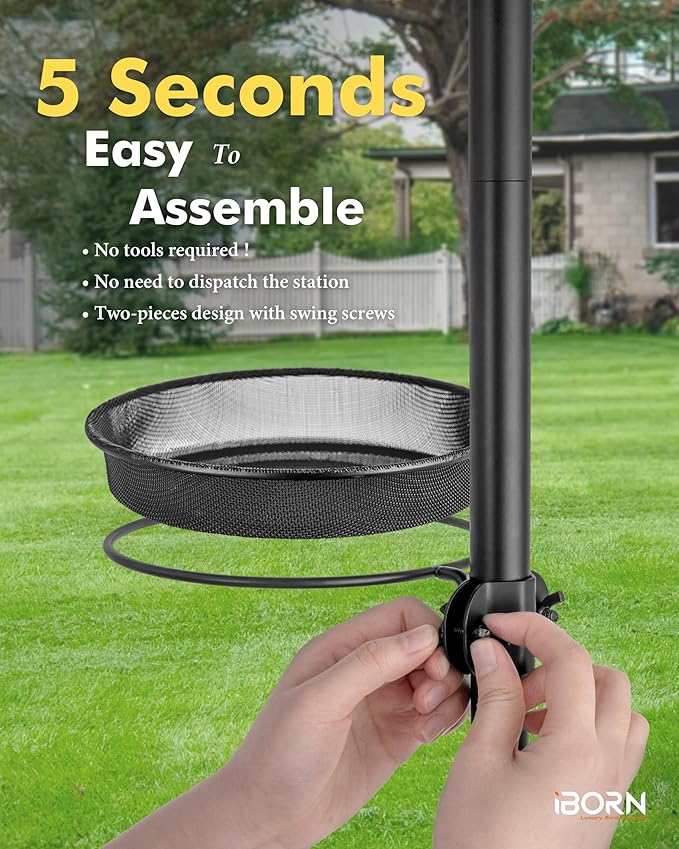 iBorn Bird Feeders Station Mesh Tray and Ring for 1” Pole Stand Station Outdoor Accessory for Humming Bird Feeders for Outside,5SECOND to Install,Fit for 1 Inch Pole,1 Inch Wooden Stick,Pack of 2
