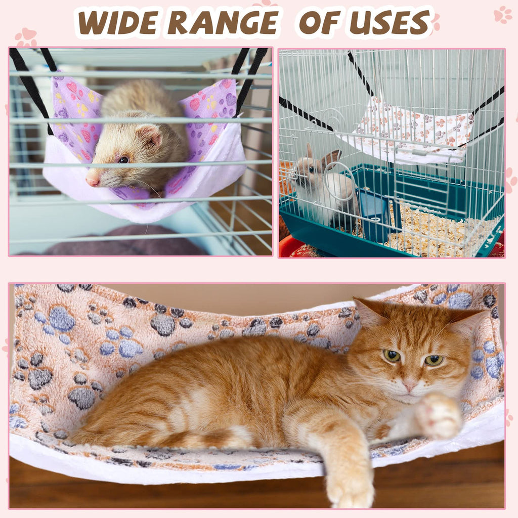 Geelin 4 Pcs Cat Hammock for Cage Soft Hanging Pet Hammock Bed with Adjustable Straps and Metal Hooks Double Sided Bed for Large & Small Cats Ferret Rat Sugar Glider(Paw,16 x 20 Inch)