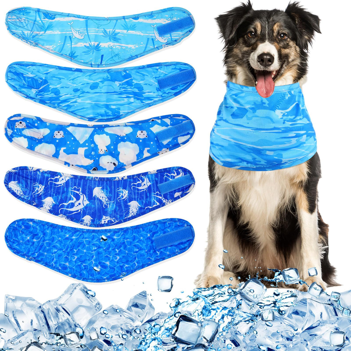 Talltalk 5 Pcs Dog Cooling Bandanas Neck Wraps Pet Collar, Plaid, XL