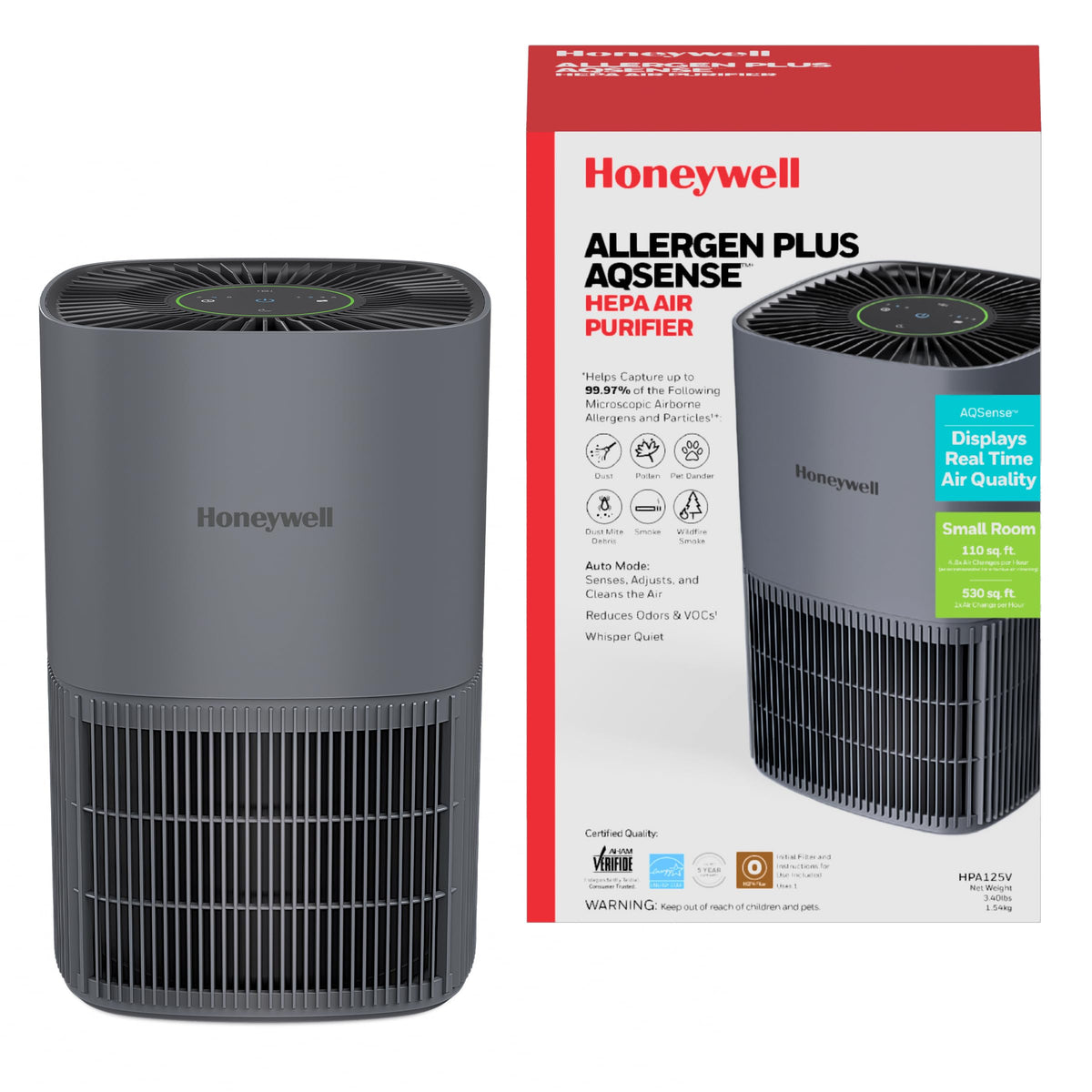 Honeywell Allergen Plus Compact HEPA Small Room Air Purifiers, Grey