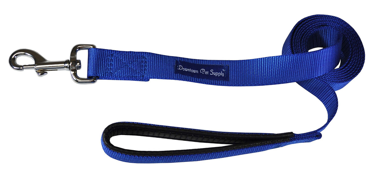 Downtown Pet Supply 4ft Heavy-Duty Dog Leash - Padded Comfort Handle & Stainless Steel Fastener - Durable Training Leash - 0.75in Wide - Blue
