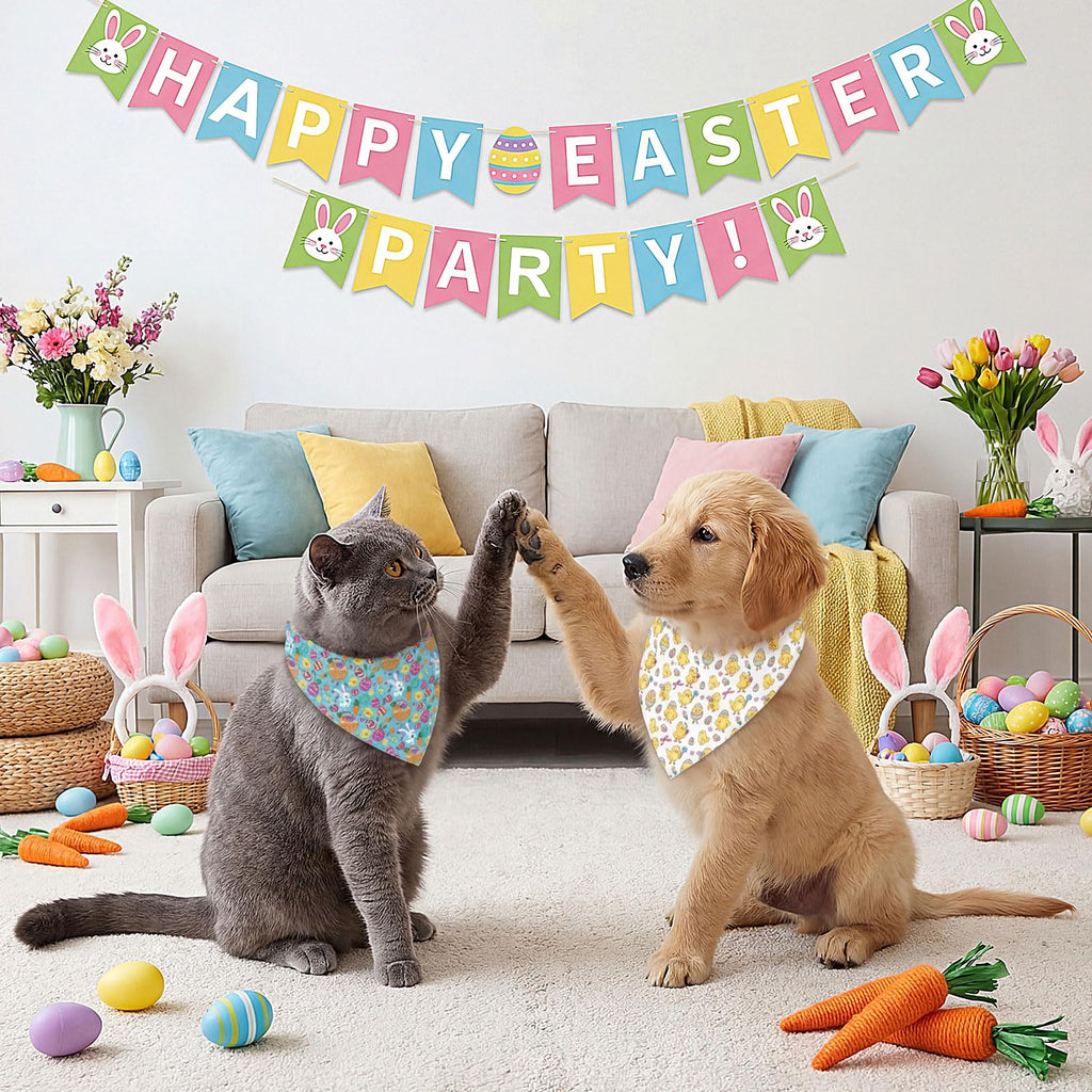 Abbylike 50 Pcs Spring Dog Bandanas Bulk Bunny Egg Carrot Bandanas for Dogs Triangle Kerchief Bibs Scarf Set for Pet Easter Costume Photo Props Accessories Pet Shops, 25 Styles (19.7 x 13.8 x 13.8)