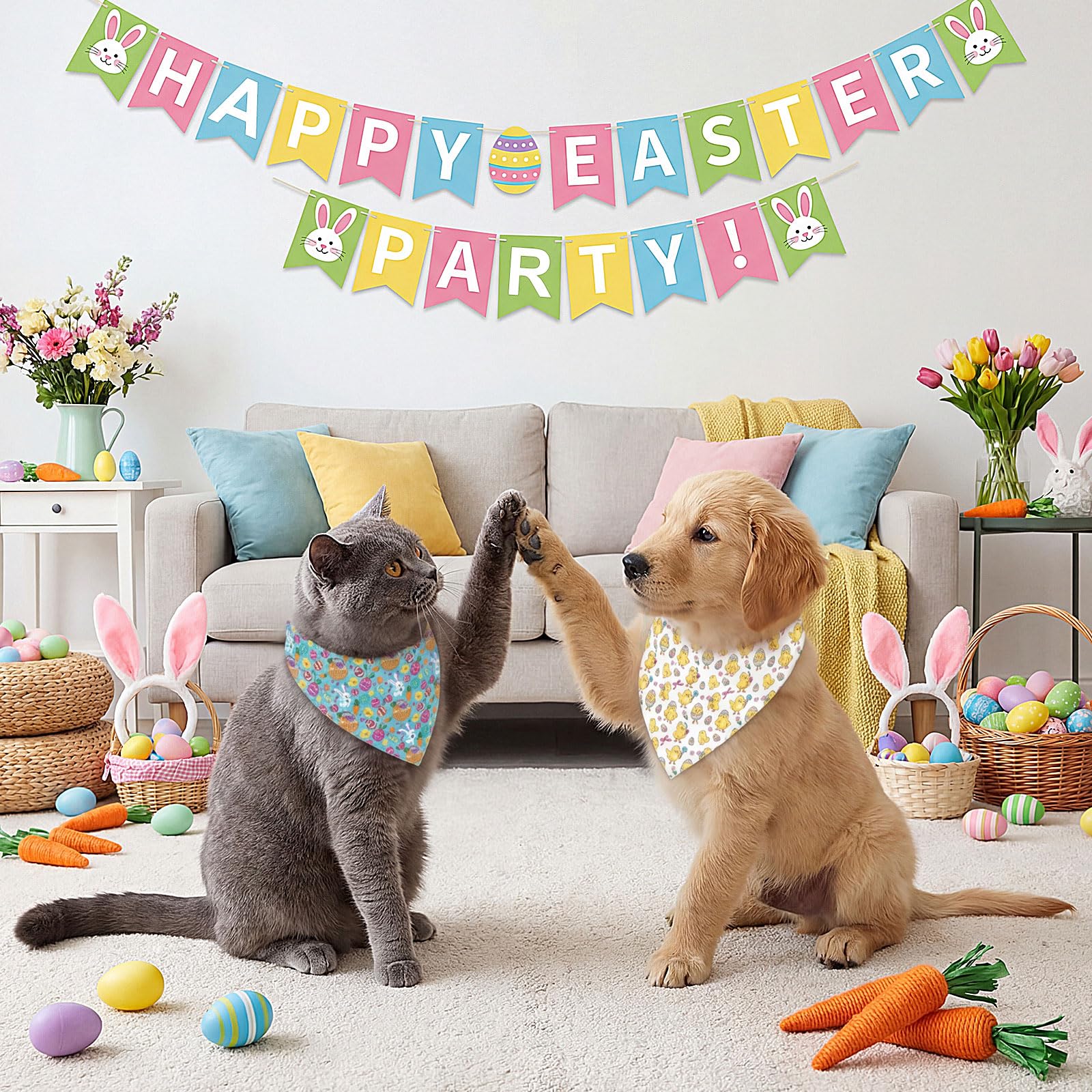 Abbylike 50 Pcs Spring Dog Bandanas Bulk Bunny Egg Carrot Bandanas for Dogs Triangle Kerchief Bibs Scarf Set for Pet Easter Costume Photo Props Accessories Pet Shops, 25 Styles (19.7 x 13.8 x 13.8)