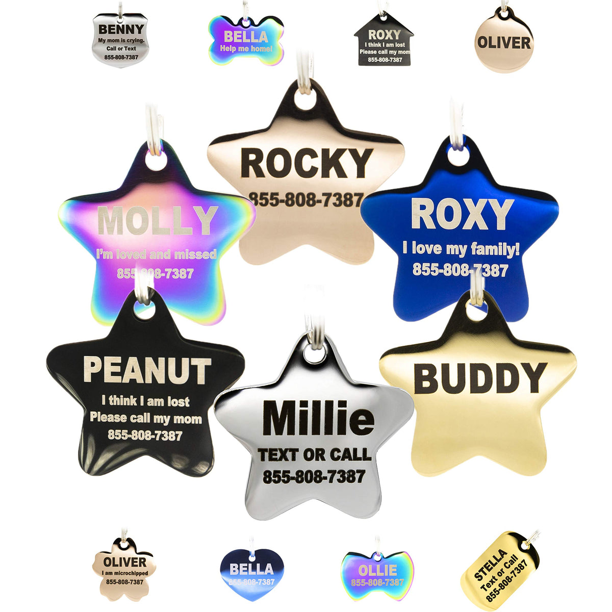 Engraved Dog Tags Personalized - Stainless Steel Engraved Dog Cat ID Tags Front & Back up to 8 Lines of Text Color Plating Gold, Rose Gold, Blue, Black, Nebula by PetANTastic