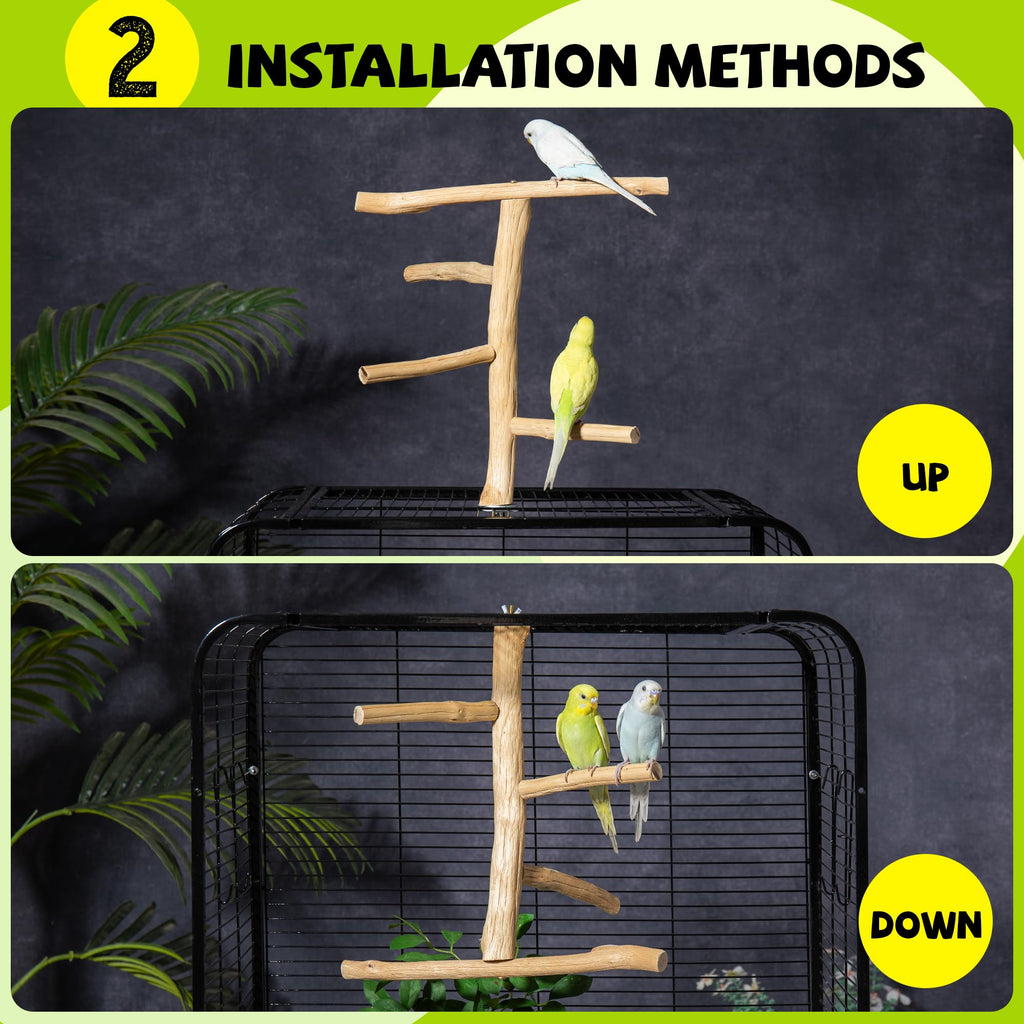 Pecirvoli Bird Perch for Top of Cage, Natural Wood Play Stand