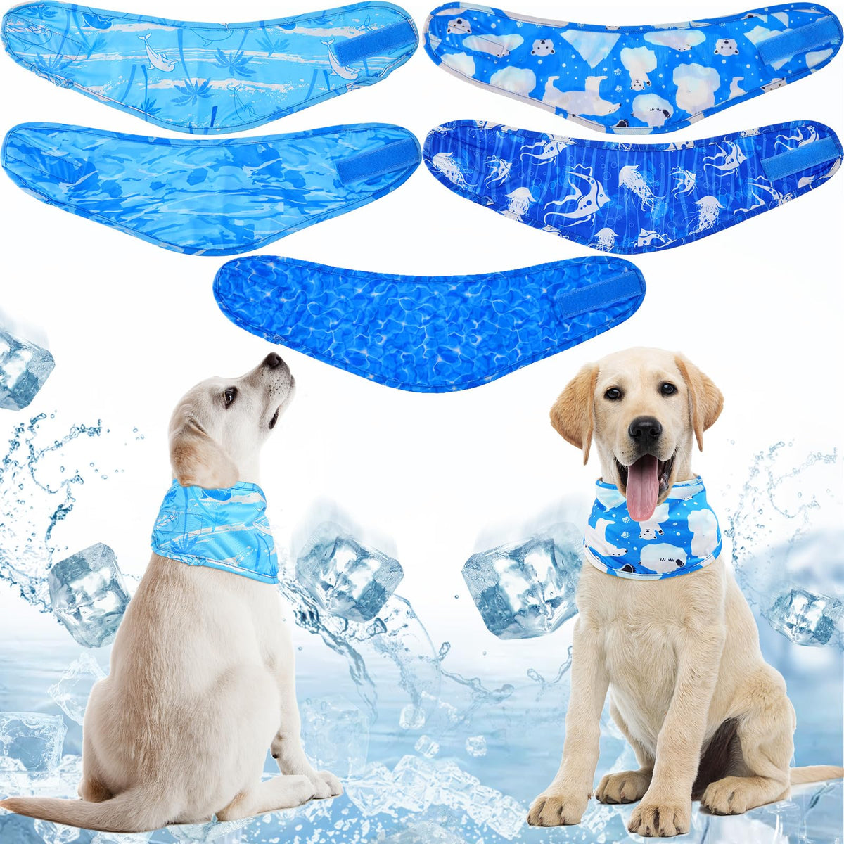 Talltalk 5 Pcs Dog Cooling Bandanas Neck Wraps Pet Collar, Plaid, XL