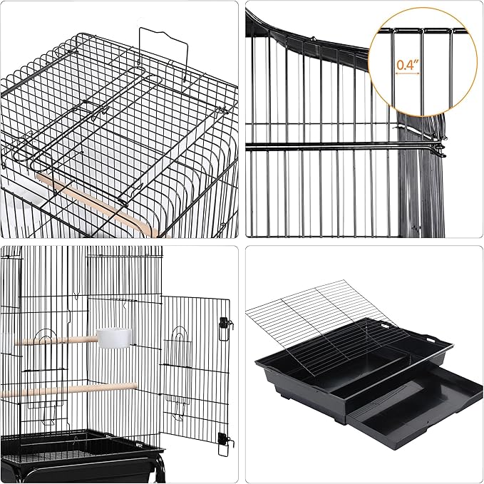 Yaheetech 53.5" Open Top Parrot Bird Cage with Detachable Rolling Stand, Roof Play Flight Cage for Cockatiels, Sun Conures, Green Cheek Conures & Small to Medium Parrots