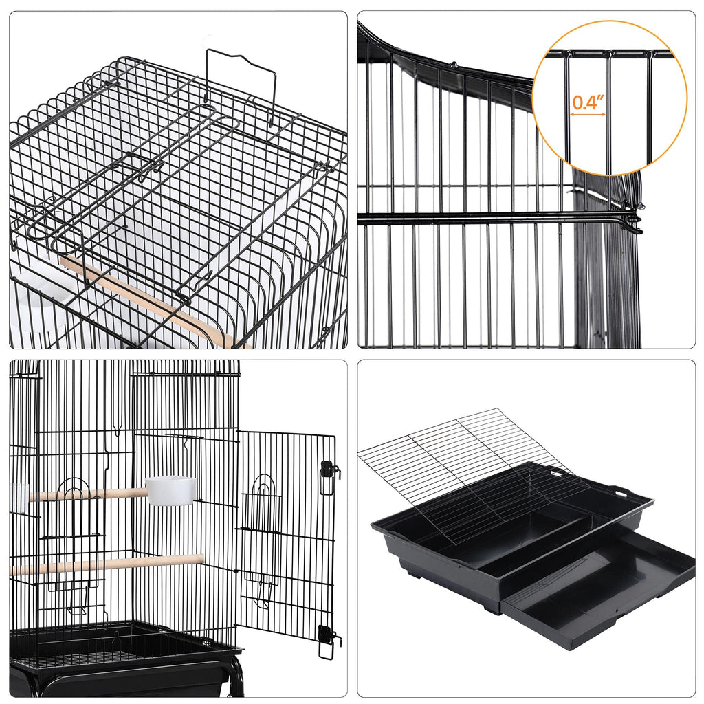 Yaheetech 53.5" Open Top Parrot Bird Cage with Detachable Rolling Stand, Roof Play Flight Cage for Cockatiels, Sun Conures, Green Cheek Conures & Small to Medium Parrots